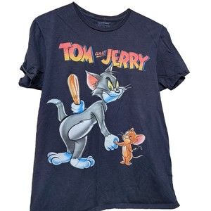 Tom and Jerry Cartoon T-Shirt Retro Vintage Hanna-Barbera Size M Black